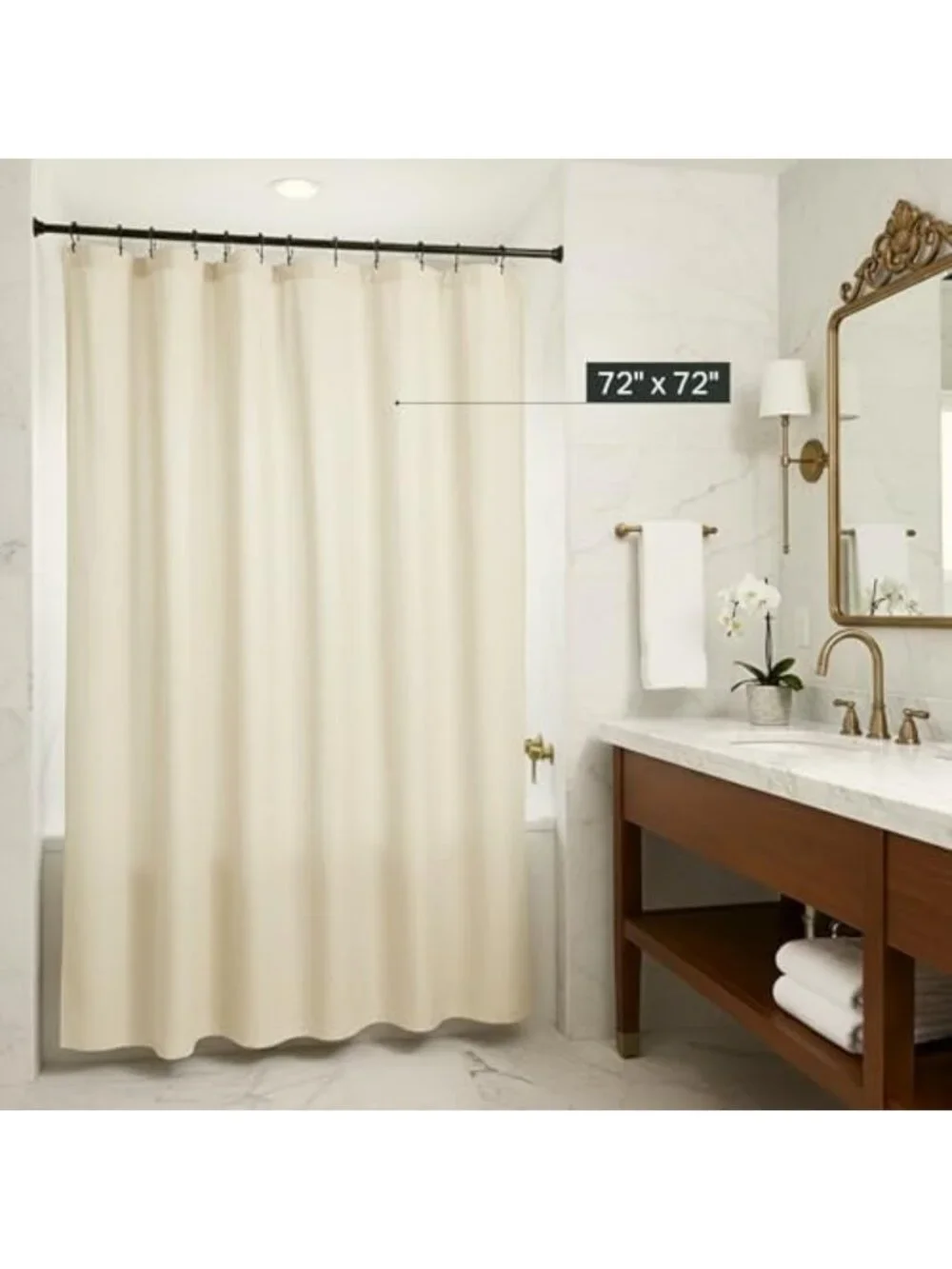 Linen Cotton Shower Curtain 72x72 in, Alabaster, Soft Fabric, Bathroom Decor